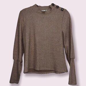 June & Hudson Light Brown Sweater Mock Neck Cozy Button Accent Womens Size 1